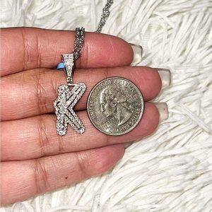 Vvs GRA certified white gold vermeil K initial pendant 100% passes diamond tests